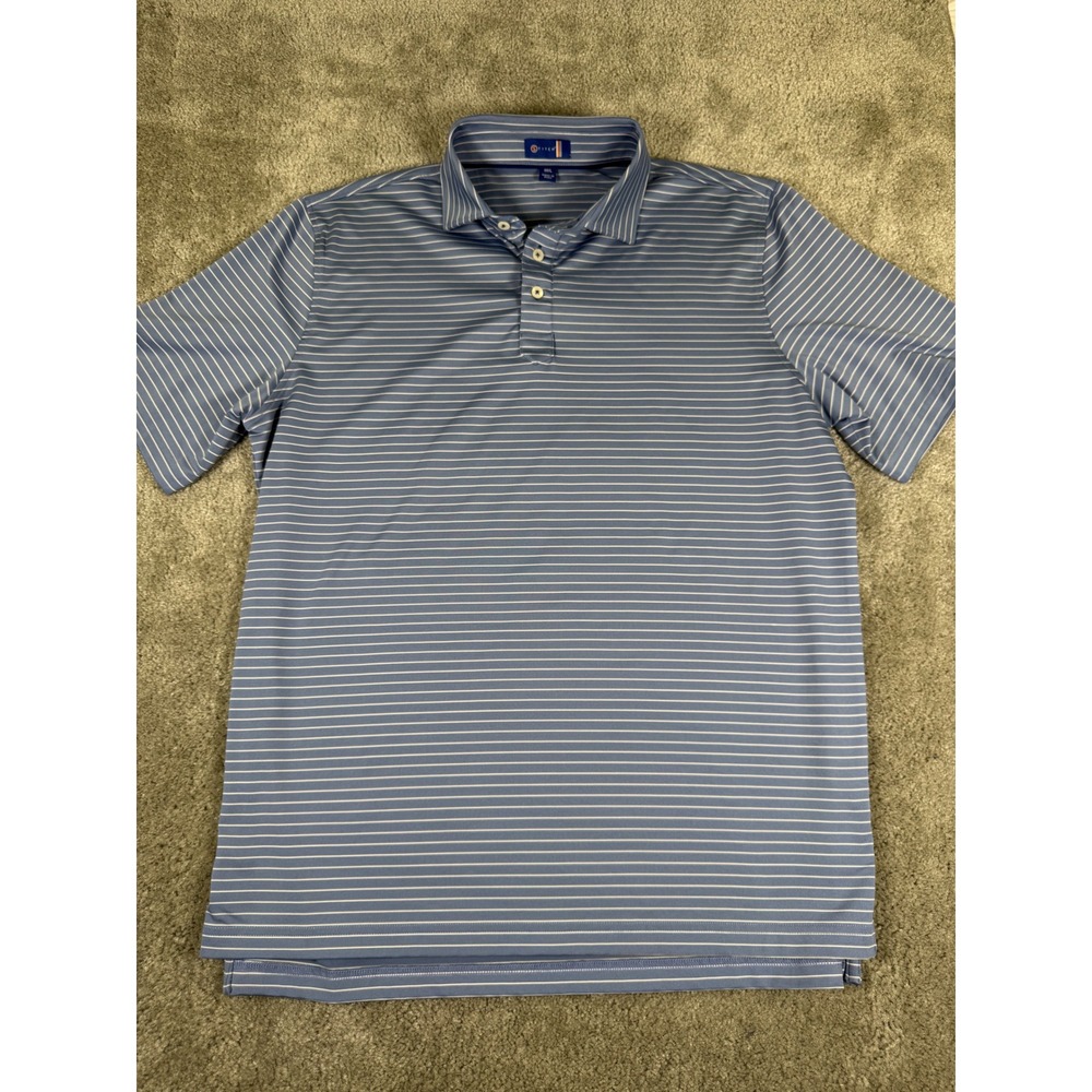 Stitch Golf Mens Blue White Striped Performance Polo Shirt Size Large L